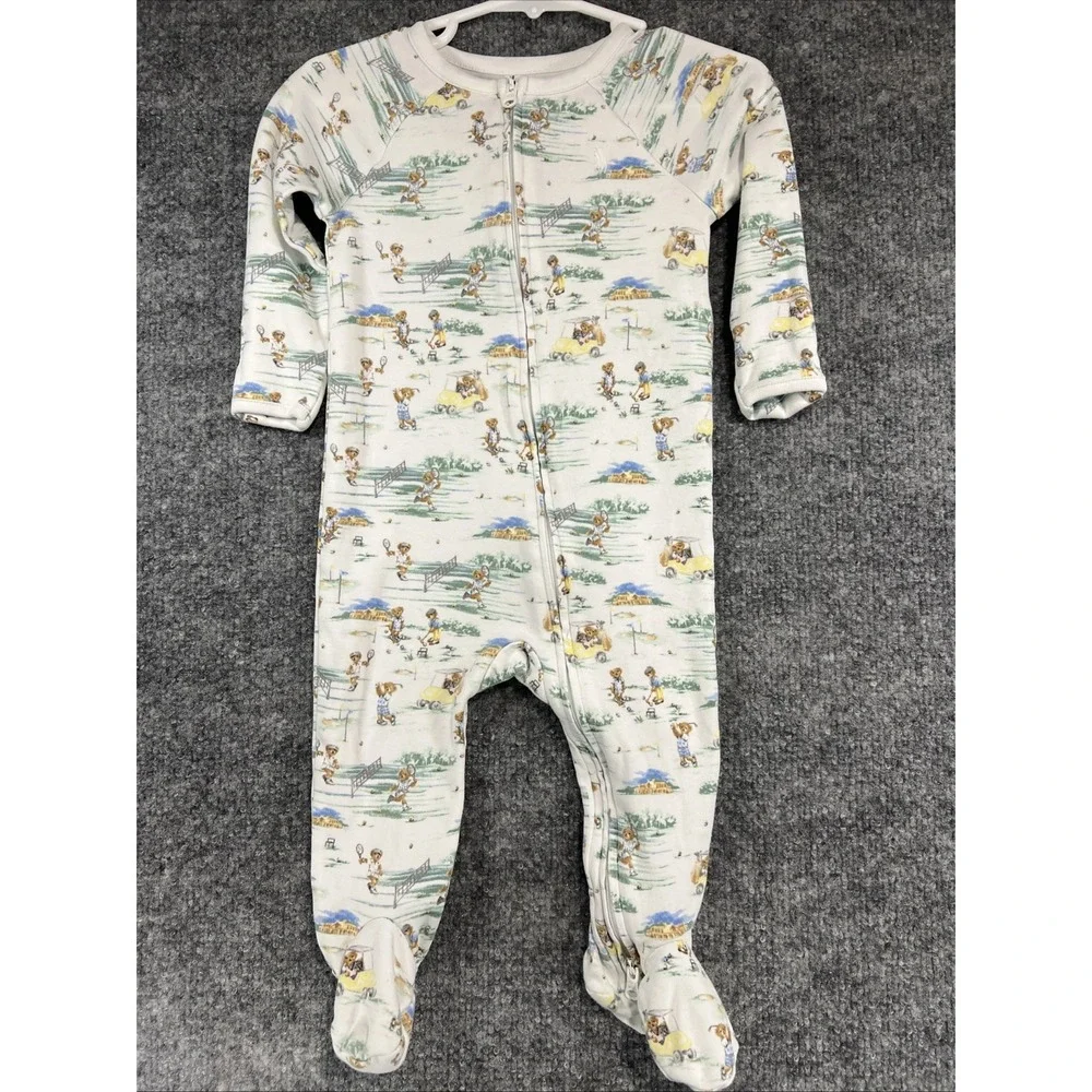 Ralph Lauren Polo Bear Golf Tennis Footed One-Piece Sleeper 9M - EUC